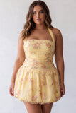 Vestido de Finalistas Amarelo, Amarelo Topo Amarelo, Bordado Floral, Vestido de Regresso a Casa