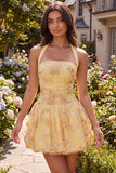 Vestido de Finalistas Amarelo, Amarelo Topo Amarelo, Bordado Floral, Vestido de Regresso a Casa