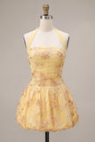 Vestido de Finalistas Amarelo, Amarelo Topo Amarelo, Bordado Floral, Vestido de Regresso a Casa
