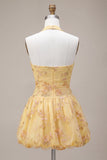 Vestido de Finalistas Amarelo, Amarelo Topo Amarelo, Bordado Floral, Vestido de Regresso a Casa