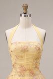 Vestido de Finalistas Amarelo, Amarelo Topo Amarelo, Bordado Floral, Vestido de Regresso a Casa