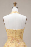 Vestido de Finalistas Amarelo, Amarelo Topo Amarelo, Bordado Floral, Vestido de Regresso a Casa