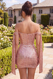 Vestido de Homecoming com Lantejoulas Bodycon Champanhe Brilhante