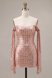 Vestido de Homecoming com Lantejoulas Bodycon Champanhe Brilhante
