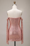 Vestido de Homecoming com Lantejoulas Bodycon Champanhe Brilhante
