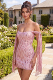 Vestido de Homecoming com Lantejoulas Bodycon Champanhe Brilhante