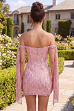 Vestido de Homecoming com Lantejoulas Bodycon Champanhe Brilhante
