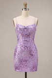 Vestido de regresso a casa Plum Bodycon Bodycon com alças finas, lantejoulas,