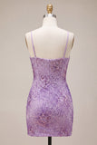Vestido de regresso a casa Plum Bodycon Bodycon com alças finas, lantejoulas,