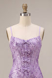 Vestido de regresso a casa Plum Bodycon Bodycon com alças finas, lantejoulas,