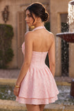 Vestido de regresso a casa em camadas com espartilho cor-decote em A-Line cor-decote cor-de-rosa