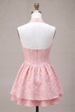 Vestido de regresso a casa em camadas com espartilho cor-decote em A-Line cor-decote cor-de-rosa