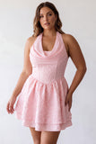 Vestido de regresso a casa em camadas com espartilho cor-decote em A-Line cor-decote cor-de-rosa