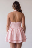 Vestido de regresso a casa em camadas com espartilho cor-decote em A-Line cor-decote cor-de-rosa