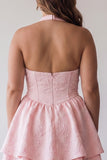 Vestido de regresso a casa em camadas com espartilho cor-decote em A-Line cor-decote cor-de-rosa