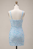 Bodycon azul céu brilhante Straps grossos Vestido de lantejoulas Vestido de Regresso a Casa com Fenda