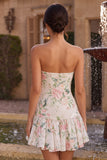 Vestido de Finalistas Branco Branco Rosa A-Line Strapless Sem Lantejoulas Vestido de Regresso a Casa com Cachecol