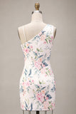 Vestido de Homecoming com Lantejoulas Bodycon Flor Rosa Branco Rosa Brilhante