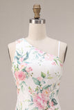Vestido de Homecoming com Lantejoulas Bodycon Flor Rosa Branco Rosa Brilhante