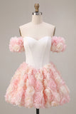 Vestido de regresso a casa, espartilho branco e cor-de-rosa, linha A ao ombro caído