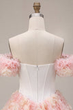 Vestido de regresso a casa, espartilho branco e cor-de-rosa, linha A ao ombro caído