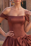 Vestido de finalistas de finalistas Desert Rose Linha A de Cetim Ombro Fora do Ombro com Laço