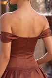 Vestido de finalistas de finalistas Desert Rose Linha A de Cetim Ombro Fora do Ombro com Laço