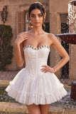 Espartilho branco A-Line Shortheart de renda, vestido curto de regresso a casa com folhos