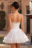 Espartilho branco A-Line Shortheart de renda, vestido curto de regresso a casa com folhos