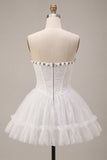 Espartilho branco A-Line Shortheart de renda, vestido curto de regresso a casa com folhos