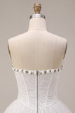 Espartilho branco A-Line Shortheart de renda, vestido curto de regresso a casa com folhos