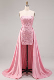 Vestido de finalistas cor-de-casa cor-de-rosa cor-de-rosa sem alças com faixa