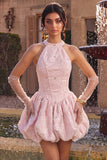 Vestido de Homecoming com Espartilho Floral A-Line cor-decote cor-decote cor-de-rosa Jacquard com missangas