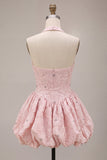 Vestido de Homecoming com Espartilho Floral A-Line cor-decote cor-decote cor-de-rosa Jacquard com missangas