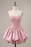 Vestido de Finalistas de Finalistas em Cetim Corseto Rosa A-Line com Missangas