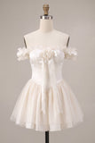 Vestido de regresso ao lar em cetim de cetim em marfim com folhos