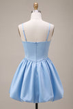 Vestido de Finalistas com Espartilho de Finalistas em Cetim Azul Celeste A-Line com Laço