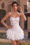 Vestido de Finalistas com Espartilho Flor Rosa Branco Rosa e Folhos