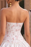 Vestido de Finalistas com Espartilho Flor Rosa Branco Rosa e Folhos