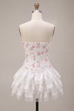 Vestido de Finalistas com Espartilho Flor Rosa Branco Rosa e Folhos