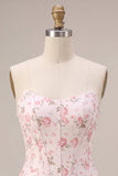 Vestido de Finalistas com Espartilho Flor Rosa Branco Rosa e Folhos