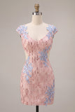 Vestido de finalistas cor-decote em V, lantejoulas com corte floral e corte floral para o baile de finalistas