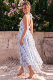 Vestido Midi de Flor de Chiffon A-Line com decote halter e folhos
