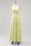 Vestido Maxi A-Line Azul Claro de um ombro com flores 3D
