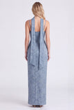 Vestido de dama de honor Jacquard Maxi azul poeirado com lenço de gola comprida