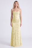 Vestido longo de dama de honor com alças finas florais em chiffon sálvia sereia