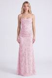 Vestido longo de dama de honor com alças finas florais em chiffon sálvia sereia