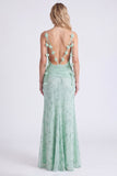 Vestido longo de dama de honor com alças finas florais em chiffon sálvia sereia