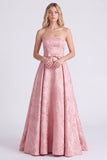 Vestido longo de dama de honor cor-de-rosa em cetim em linha A com laço