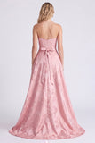 Vestido longo de dama de honor cor-de-rosa em cetim em linha A com laço